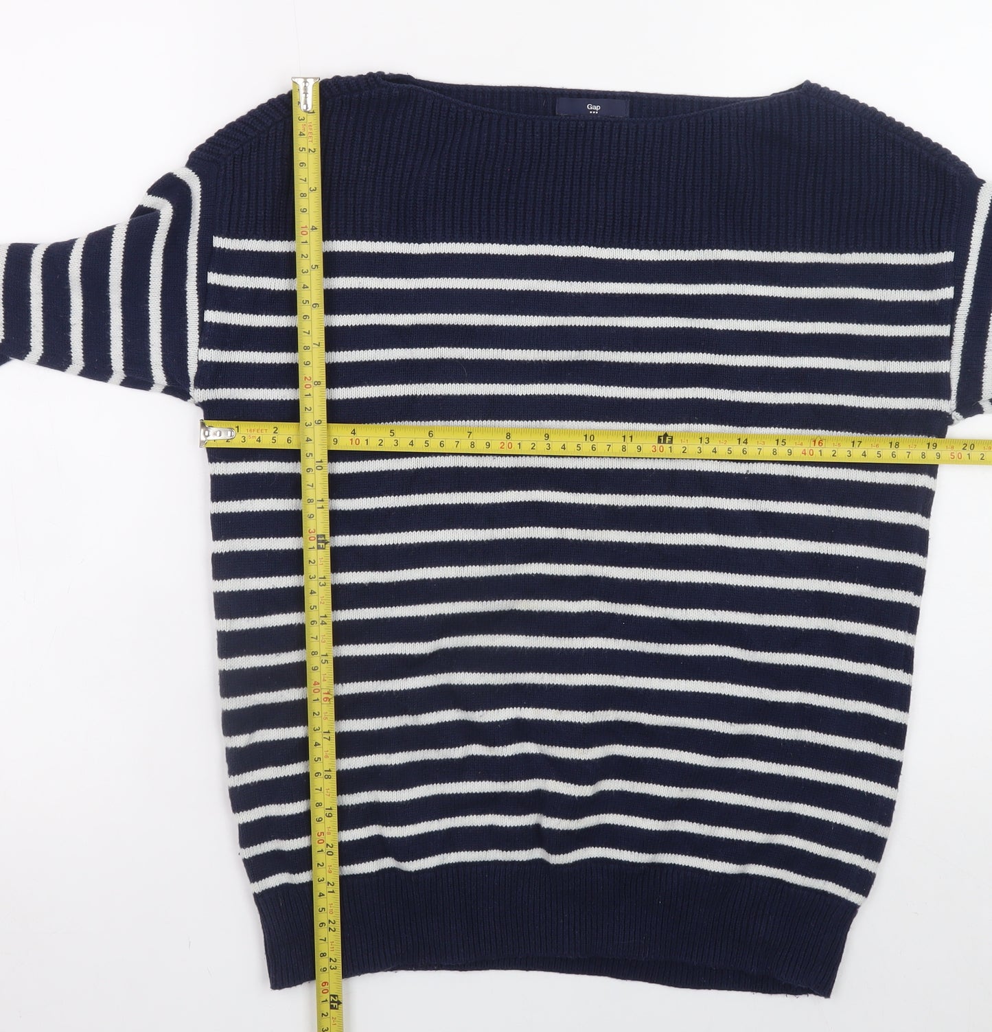 Gap Women’s Blue Striped Cotton Boat Neck Jumper Size S