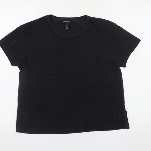 New Look Women Black Short Sleeve Basic Crew Neck T-Shirt Size 14