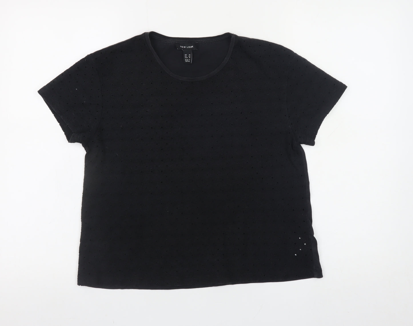 New Look Women Black Short Sleeve Basic Crew Neck T-Shirt Size 14