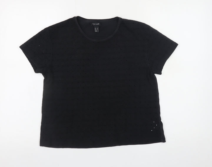 New Look Women Black Short Sleeve Basic Crew Neck T-Shirt Size 14