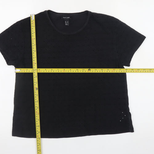 New Look Women Black Short Sleeve Basic Crew Neck T-Shirt Size 14