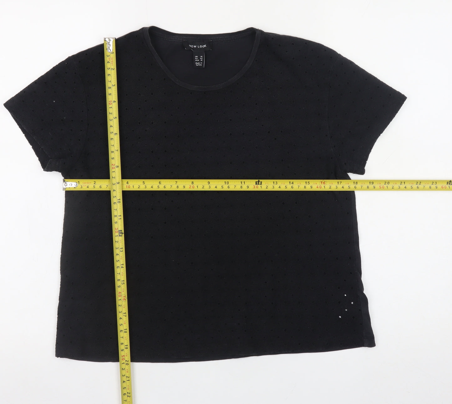 New Look Women Black Short Sleeve Basic Crew Neck T-Shirt Size 14