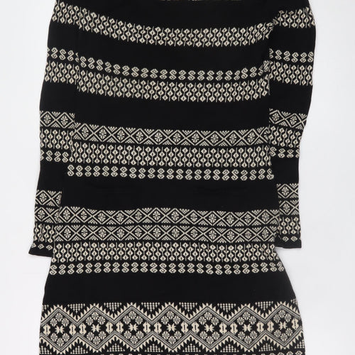 Monsoon Women’s Black Fair Isle Knit Shift Dress Size S