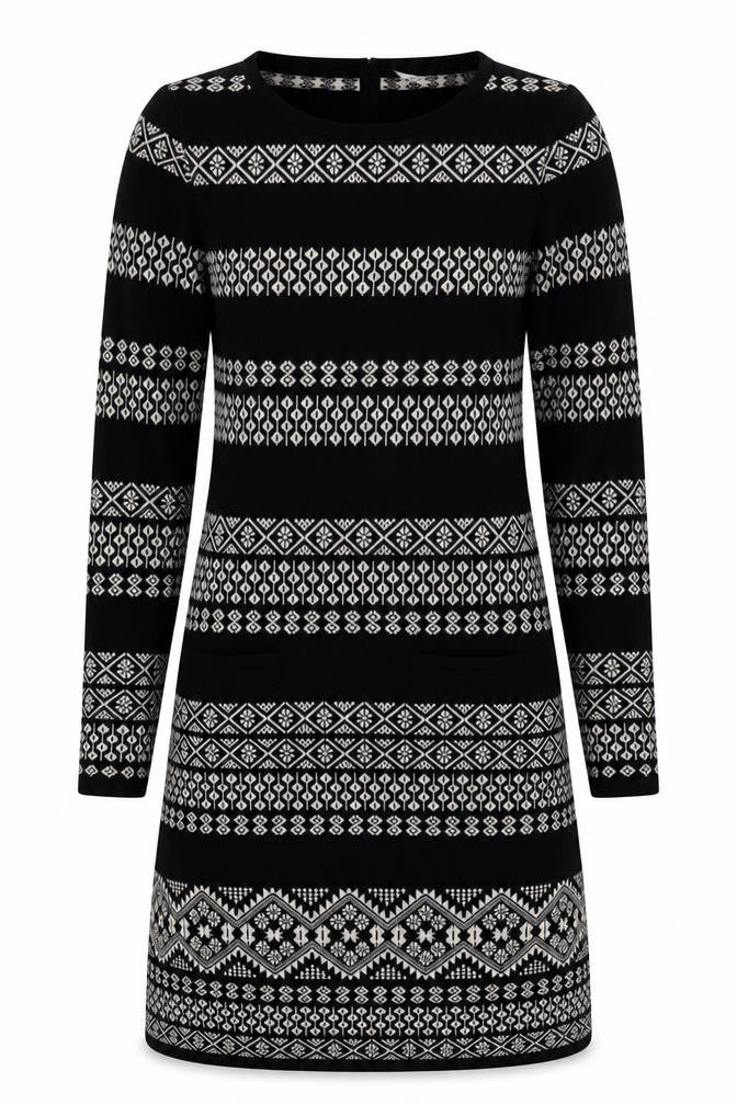 Monsoon Women’s Black Fair Isle Knit Shift Dress Size S