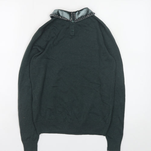 Laura Ashley Women's Green UK 8 Jumper with Velvet Collar