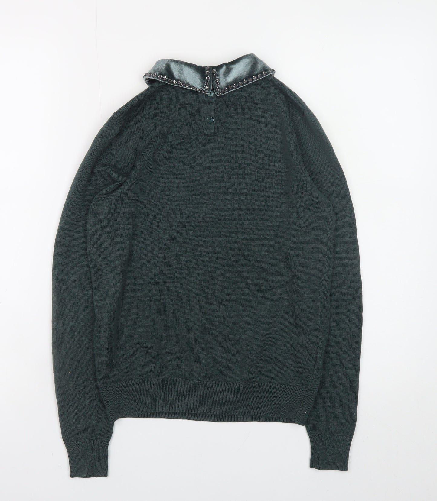 Laura Ashley Women's Green UK 8 Jumper with Velvet Collar