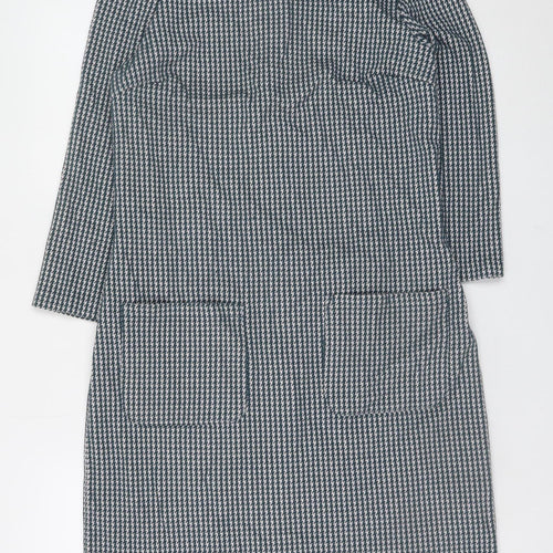 Boden Women Grey Houndstooth Shift Dress Size 12R 3/4 Sleeve Knit