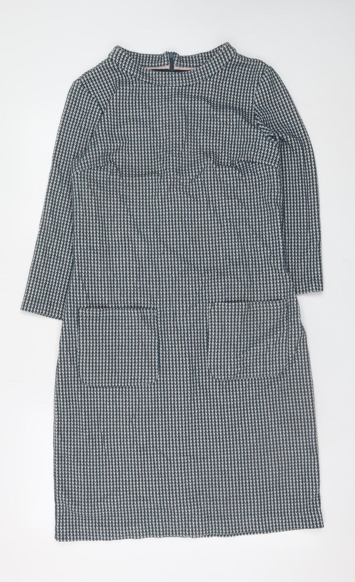 Boden Women Grey Houndstooth Shift Dress Size 12R 3/4 Sleeve Knit
