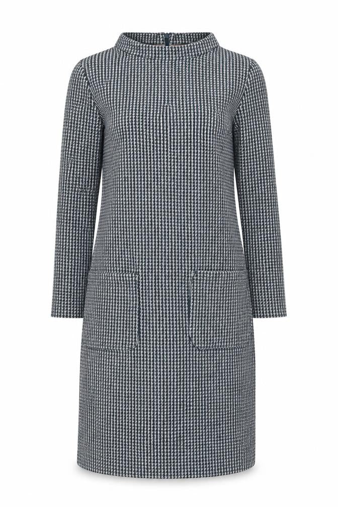 Boden Women Grey Houndstooth Shift Dress Size 12R 3/4 Sleeve Knit