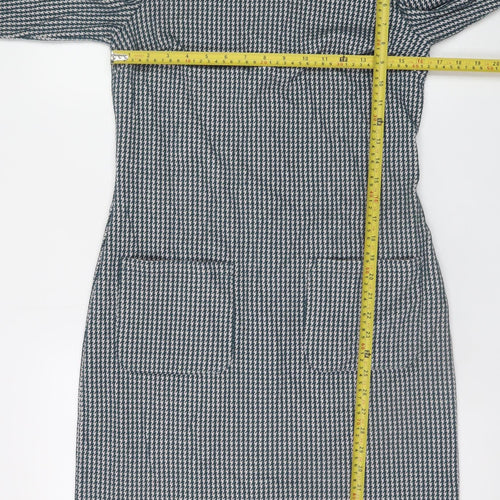 Boden Women Grey Houndstooth Shift Dress Size 12R 3/4 Sleeve Knit