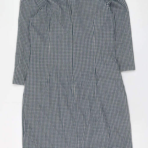 Boden Women Grey Houndstooth Shift Dress Size 12R 3/4 Sleeve Knit