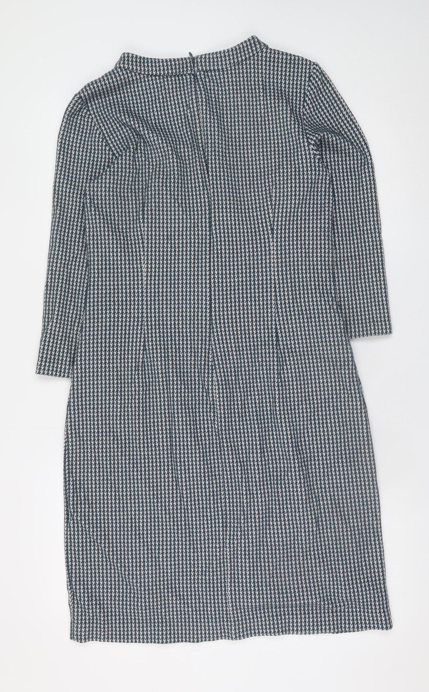 Boden Women Grey Houndstooth Shift Dress Size 12R 3/4 Sleeve Knit
