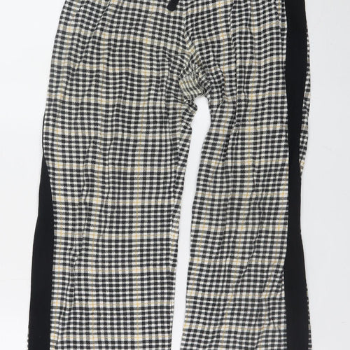 Next Womens Black Check Cotton Drawstring Trousers Size S (8-10)