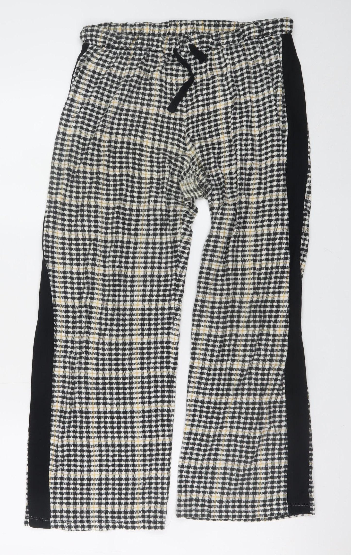 Next Womens Black Check Cotton Drawstring Trousers Size S (8-10)