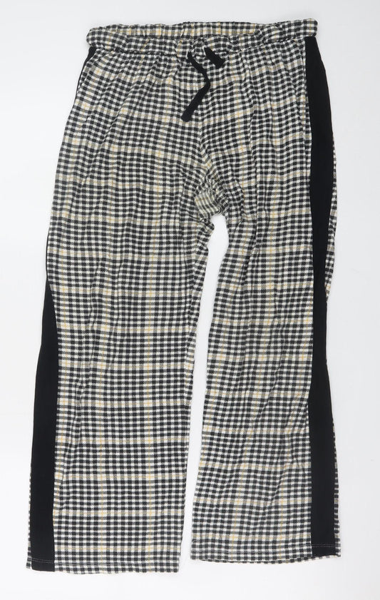 Next Womens Black Check Cotton Drawstring Trousers Size S (8-10)