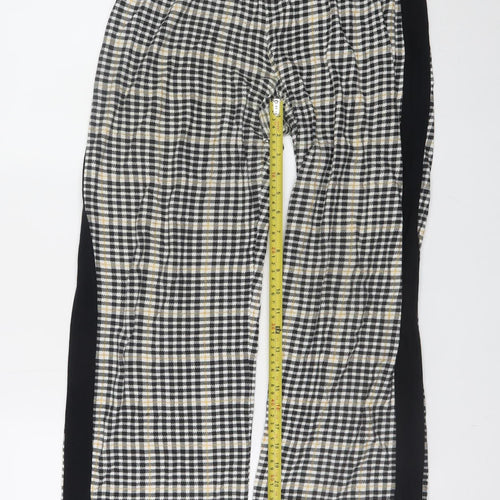Next Womens Black Check Cotton Drawstring Trousers Size S (8-10)