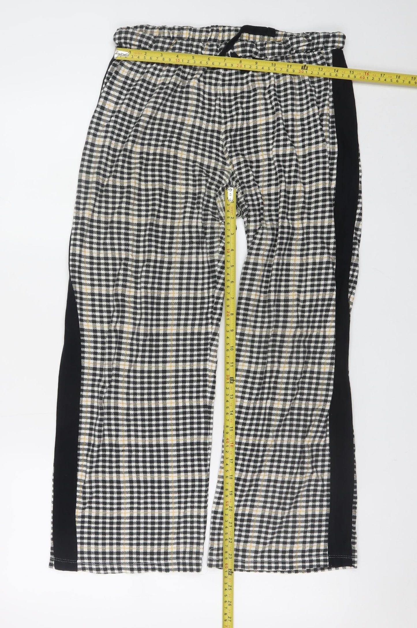 Next Womens Black Check Cotton Drawstring Trousers Size S (8-10)