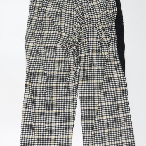 Next Womens Black Check Cotton Drawstring Trousers Size S (8-10)