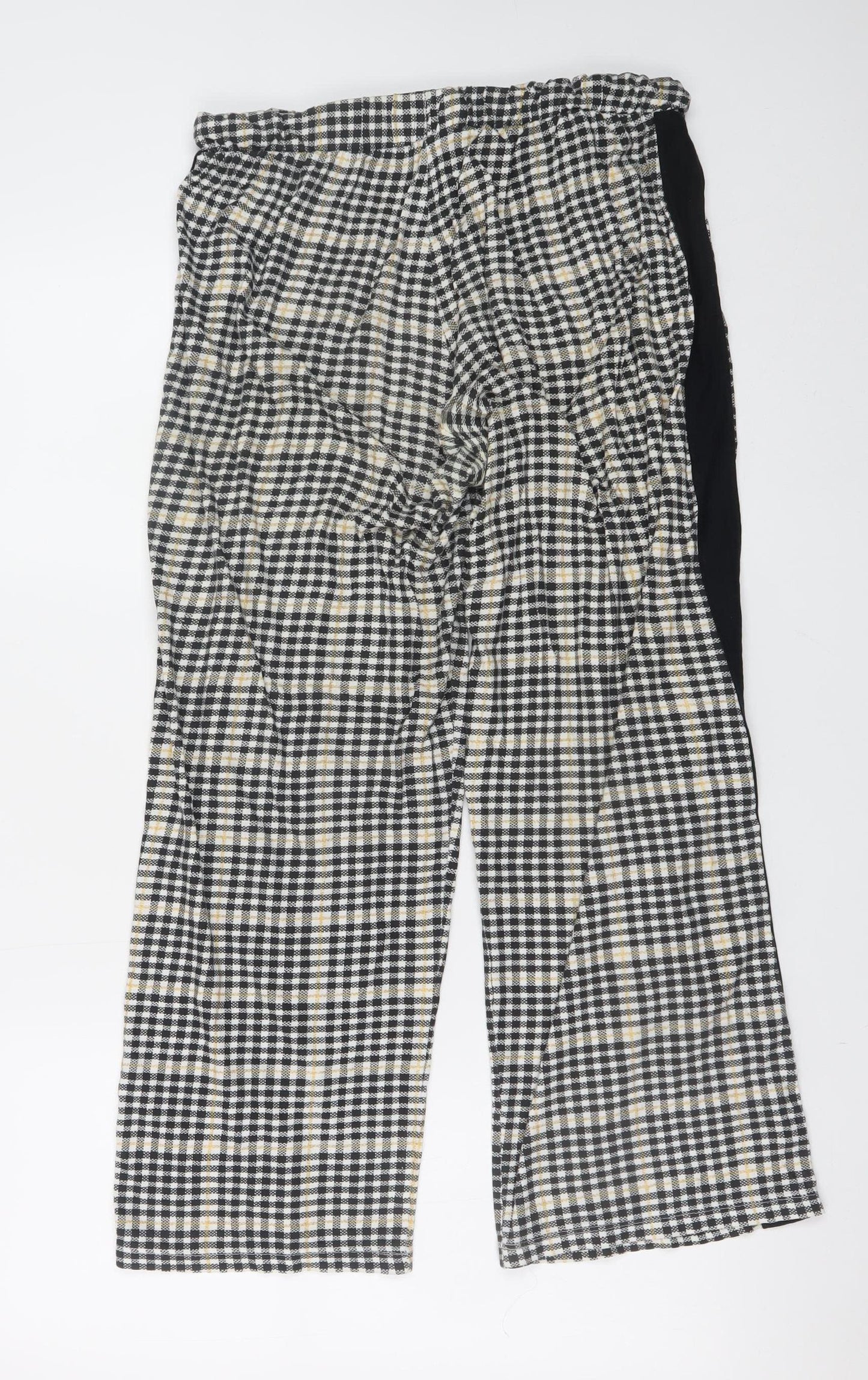 Next Womens Black Check Cotton Drawstring Trousers Size S (8-10)