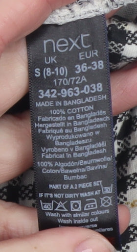 Next Womens Black Check Cotton Drawstring Trousers Size S (8-10)