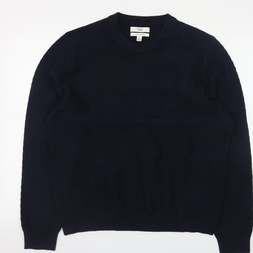 Marks and Spencer Men’s Blue Cotton Blend Crew Neck Jumper L