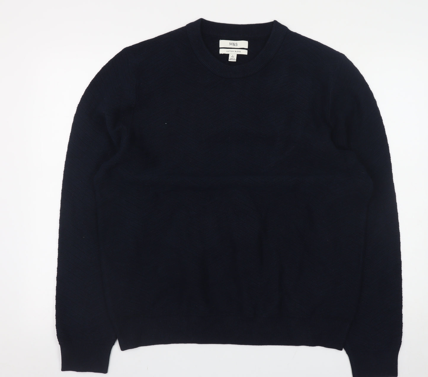 Marks and Spencer Men’s Blue Cotton Blend Crew Neck Jumper L