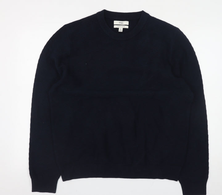 Marks and Spencer Men’s Blue Cotton Blend Crew Neck Jumper L