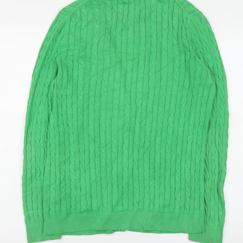 Lands' End Women's Green Cable-Knit Cardigan M V-Neck Classic Fit