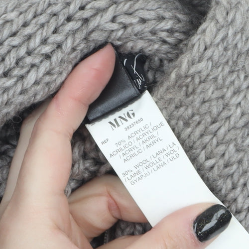 Mango Women Grey Chunky Knit Wool Acrylic Cape Jumper One Size