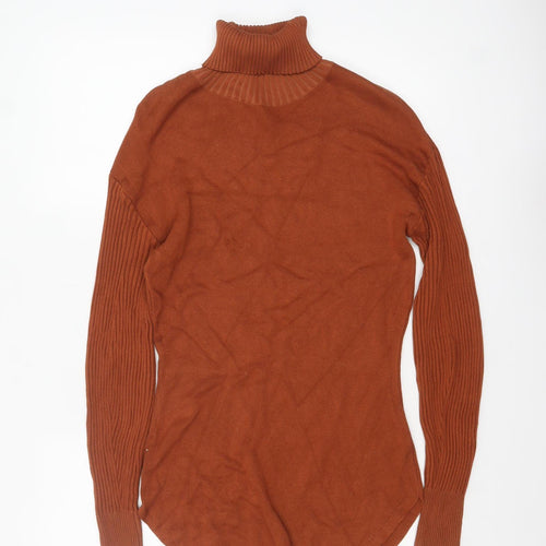 nu-in Women’s Brown Roll Neck Cotton Jumper Size S