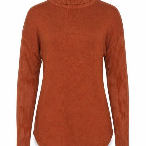 nu-in Women’s Brown Roll Neck Cotton Jumper Size S