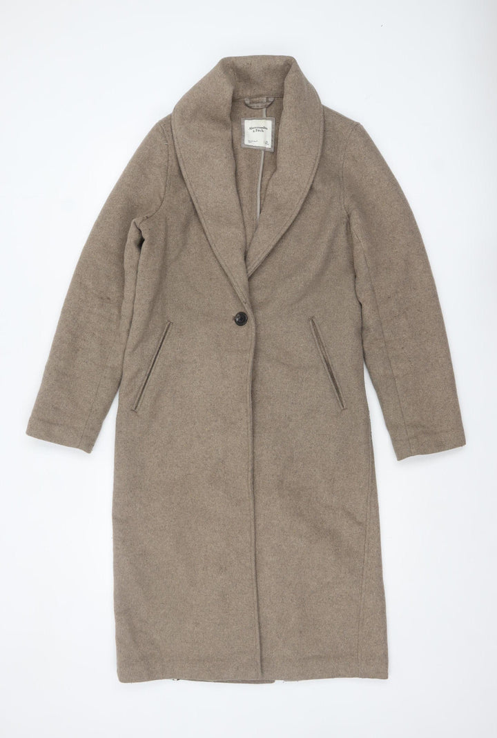 Abercrombie & Fitch Womens Beige Wool Long Overcoat XS
