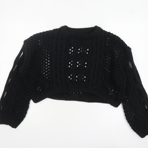 Cider Women’s Black Open-Knit Cropped Pullover Jumper XL