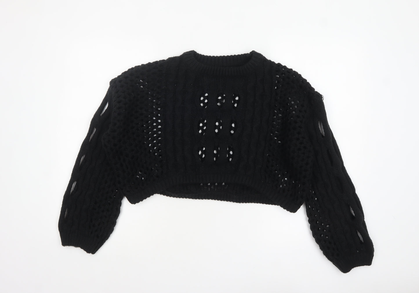 Cider Women’s Black Open-Knit Cropped Pullover Jumper XL