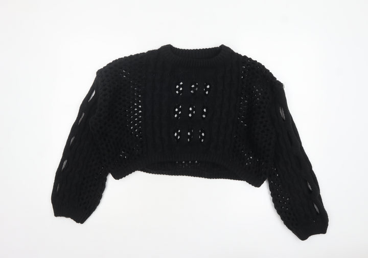 Cider Women’s Black Open-Knit Cropped Pullover Jumper XL