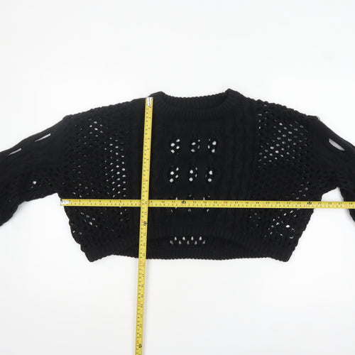 Cider Women’s Black Open-Knit Cropped Pullover Jumper XL