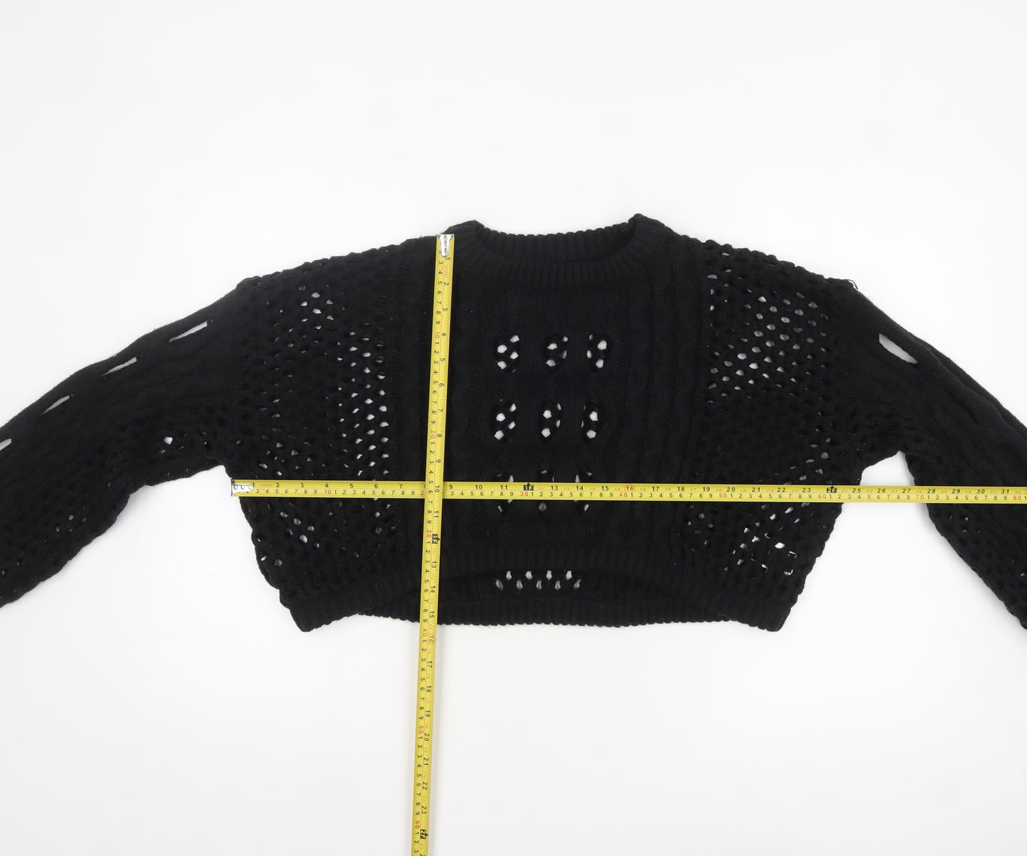 Cider Women’s Black Open-Knit Cropped Pullover Jumper XL