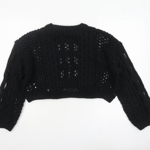 Cider Women’s Black Open-Knit Cropped Pullover Jumper XL
