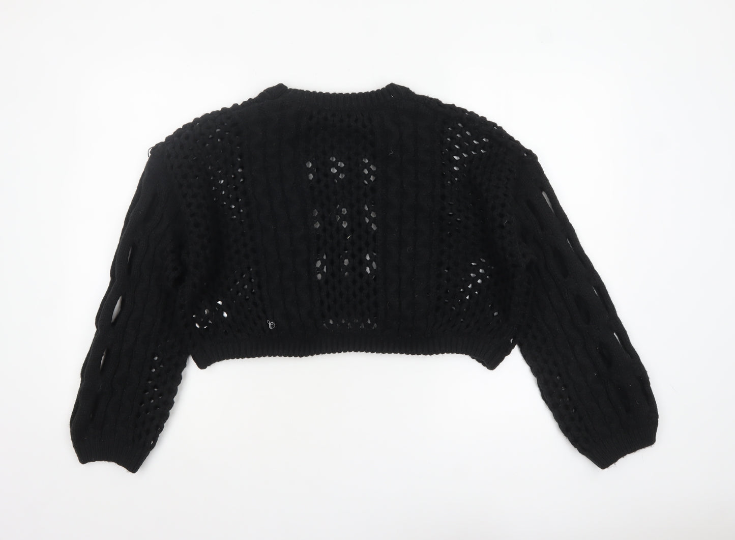 Cider Women’s Black Open-Knit Cropped Pullover Jumper XL