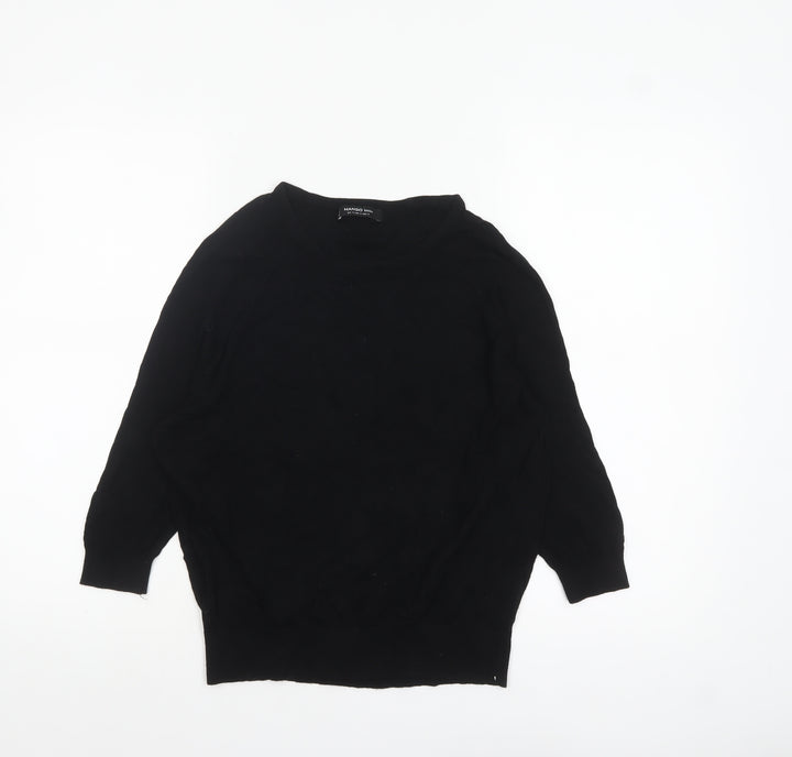 Mango Womens Black Cotton Crew Neck Pullover Jumper Size 12