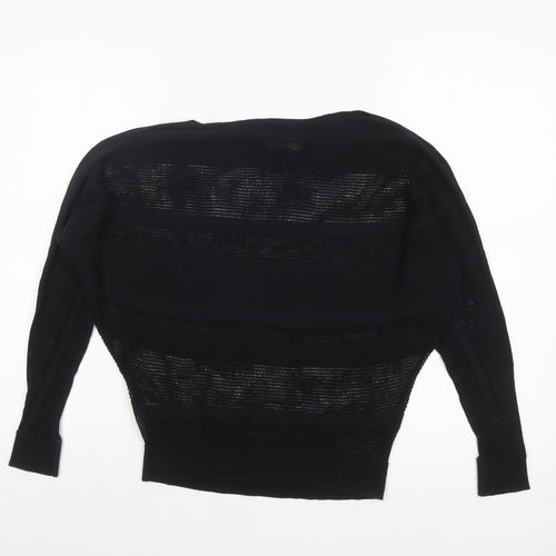 AllSaints Women's Black Open-Knit Relaxed Pullover Jumper Size S