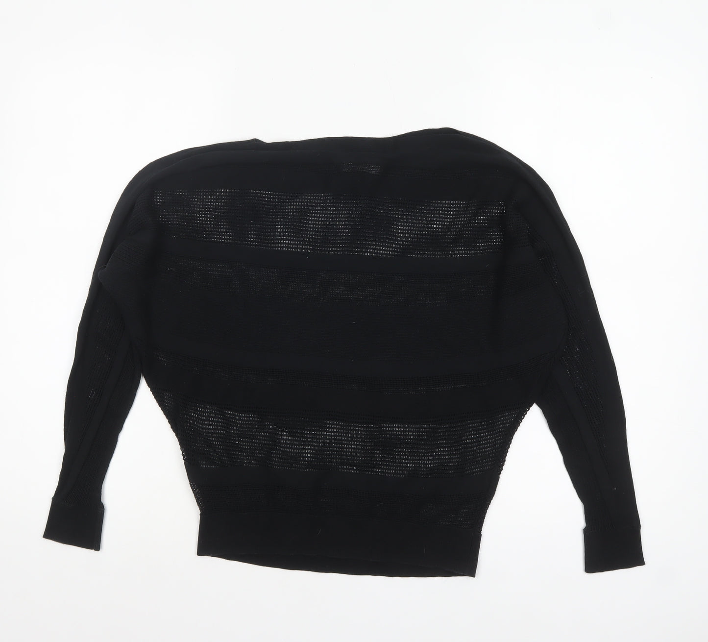 AllSaints Women's Black Open-Knit Relaxed Pullover Jumper Size S