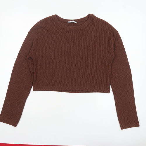 Zara Women Brown Knit Crew Neck Long Sleeve Pullover Jumper M