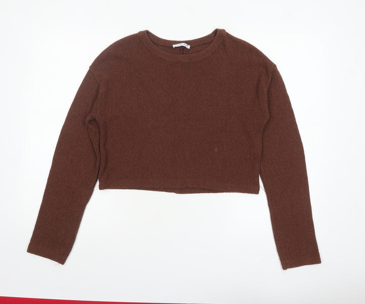 Zara Women Brown Knit Crew Neck Long Sleeve Pullover Jumper M