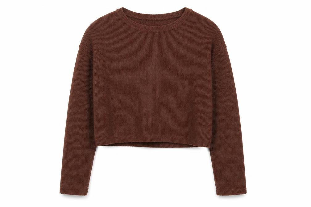 Front view of Zara Women Brown Knit Crew Neck Long Sleeve jumper M