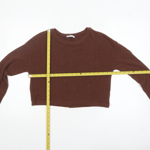 Zara Women Brown Knit Crew Neck Long Sleeve Pullover Jumper M