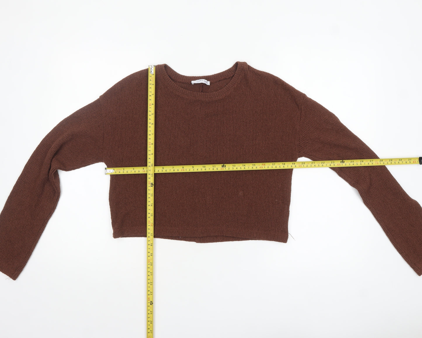 Zara Women Brown Knit Crew Neck Long Sleeve Pullover Jumper M