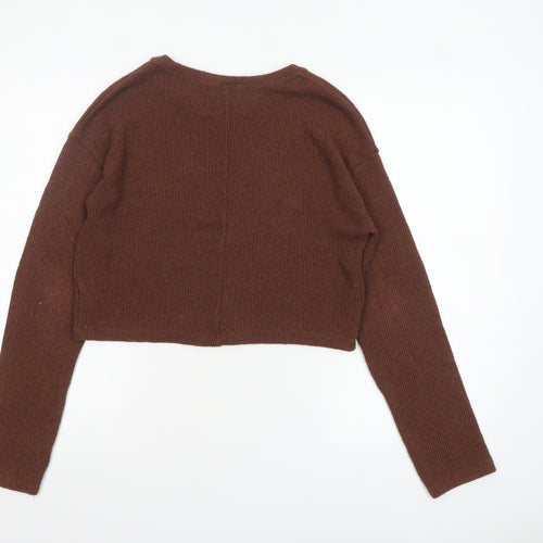 Zara Women Brown Knit Crew Neck Long Sleeve Pullover Jumper M