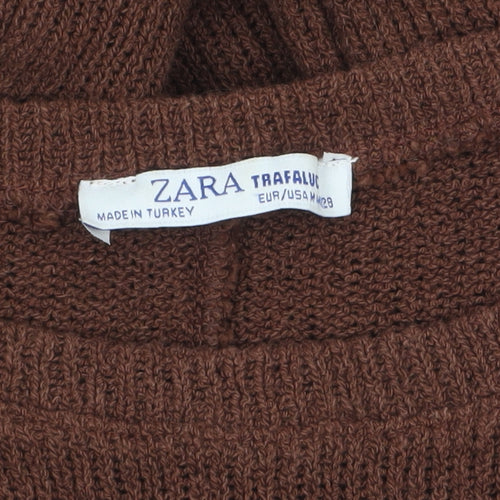 Zara Women Brown Knit Crew Neck Long Sleeve Pullover Jumper M