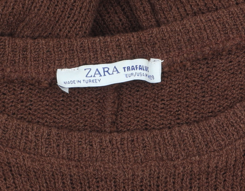 Zara Women Brown Knit Crew Neck Long Sleeve Pullover Jumper M